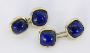 PAAR MANSCHETTENKNÖPFE 585/000 Gelbgold mit Lapislazuli. Brutto ca. 7,9g A PAIR OF CUFFLINKS 585/