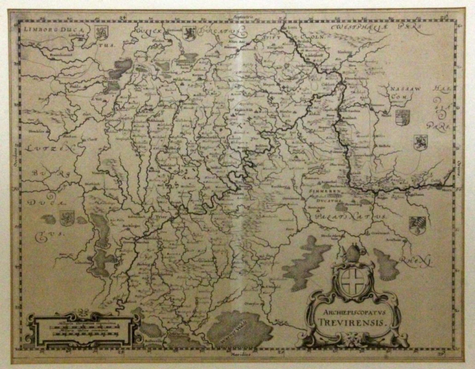 KUPFERSTICHKARTE TREVIRENSIS 18.Jh. Mosel von Trier bis Koblenz. Mit Mittelfalte. 29x37cm, Ra. A