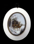 MINIATUR Rehe im Schnee. Fossiles Elfenbein. Ca. 12,5x10,5cm A MINIATURE Deer in the snow. Fossil