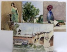 EMMERT, KARL um 1915 Lot 4 Aquarellen, teils beidseitig bemalt. Jeweils signiert und datiert