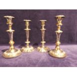 Two pairs of early 20th century silver plated Candlesticks, Rococo Style, some rubbing to plate,