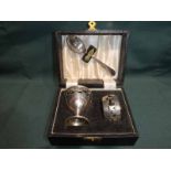 An early 20th century silver plated three-piece Christening set in fitted case