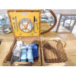 A Brexton Picnic Set for two in cane hamper and a cane shopping basket