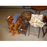 A folding Wool Bag, a small Cradle and a 1960's pine Rocking Horse