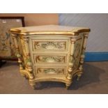 A cream and marble Top Corner chest of three drawers with painted detail