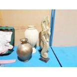 2 Modern vases, large & small seahorse figures