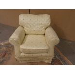 A modern cream upholstered Easy Chair, silk effect upholstery with a diamond pattern