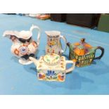 Two Novelty Teapots and 2 Jugs