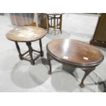 Oval mahogany Occasional Table and small oak drop leaf Occasional Table