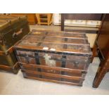 Small wood banded/canvas Travel Trunk with metal corners