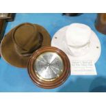 Tilley Hat, Leather Bush Hat and Circular Barometer