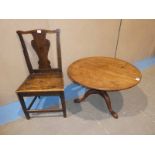 George III Oak Vase Splat hall Chair together with 19th Century Mahogany low circular Table on
