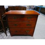 Pitch pine chest of three Drawers with brass military handles