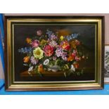 Mid to late 20th century Still Life Vase of Flowers, oil o canvas, purchased 1979 from Henry Donn