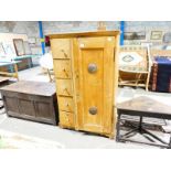 A pine Larder cabinet with five drawers & enclosed shelves