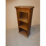 Old charm style small Oak open Bookcase with carved frieze, 81cm height