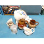 Large Pottery Pig Money Bank, 4 Jugs and large Tankard
