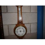 Oak Banjo Wall Barometer with thermometer