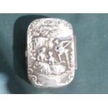 A silver Snuff Box, embossed lid with Romantic Scene