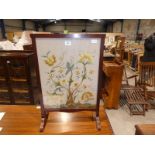 A small freestanding Fire Screen with foliate embroidered panel