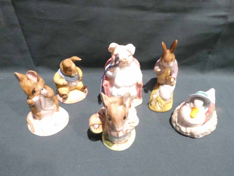 A collection of six Royal Albert Beatrix Potter Figures, all with boxes