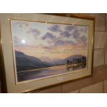 Jim Ridout, late 20thc Lake District evening landscape watercolour, 47cm by 72cm