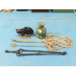 Bargeware Can, Cat Door Stop, Fire Tongs, Toast Fork and Carpet Beater