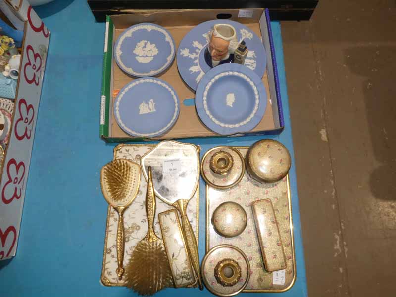 Four Wedgwood blue Jasperware Plates and a Royal Doulton D6656 Character Jug and eleven items of