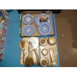 Four Wedgwood blue Jasperware Plates and a Royal Doulton D6656 Character Jug and eleven items of