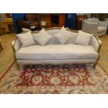 A modern French style show frame Sofa, raised shape back, upholstered elbow pads, oatmeal