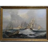 English School Warships and Fishing Boats off the Cape of Good Hope, unsigned oil on canvas, late