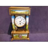 A 19th century French porcelain and gilt Portico Mantel Clock, white enamel dial wilt hand painted