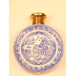 A Victorian Sampson Mordan and Co. Silver mounted willow pattern dish sided Scent Bottle, Rd29260 to