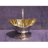 A good quality George III late 18th century silver Sugar Basket, shaped oval form, gilt interior