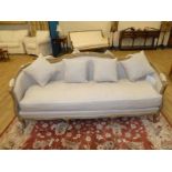 A modern French style show frame Sofa, raised shape back, upholstered elbow pads, oatmeal