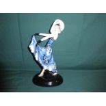 A Goldscheider Wien Art Deco figure by Stephan Dako as a Dancer, blue/black on oval domed black