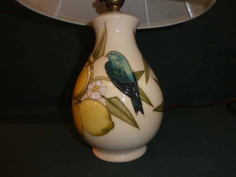 A modern Moorcroft pottery Table Lamp Base, tubeline decorated in the Lemon Tree Design, 20cm high