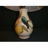 A modern Moorcroft pottery Table Lamp Base, tubeline decorated in the Lemon Tree Design, 20cm high