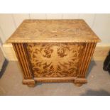 A sycamore lidded storage box, hinged rectangular top, the whole covered in poker work decoration,