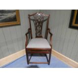 A Georgian style mahogany Carver Chair of larger proportions, possibly a Butlers Chair, openwork