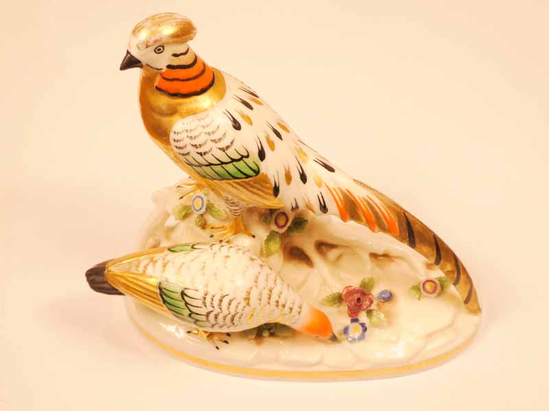 Samson Chelsea porcelain pheasant group 12cm height