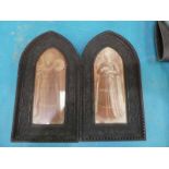 A pair of Holman Hunt style devotional prints in relief carved Lancet top frames, 32cm high