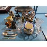 Twenty Two mixed items of Ceramics, Glass Vases, Figures, Dogs and Cutlery