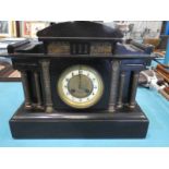 A late Victorian Black Slate architectural Mantle Clock signed Thomas Russell and Sons, twin