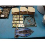 4 Ceramic tiles and two small leaded glass panels