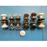 6 Pairs of Door Knobs, 2 Pairs Amber Glass, 2 Pairs Clear Glass and 2 Pair Pot