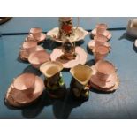 A Vale Pink China 21 piece Tea Set for 6, Old Foley Jug and Bowl with 3 Character Jugs