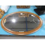 An Edwardian Mahogany and Chevron inlaid oval frame bevel edge Wall Mirror 85cm wide
