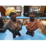 A pair of early 20th century cast Plaster Busts as Blackmoor style Man and Woman