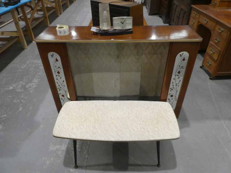 A 1950s Display Cabinet , Coffee Table and Table Lamp/Clock